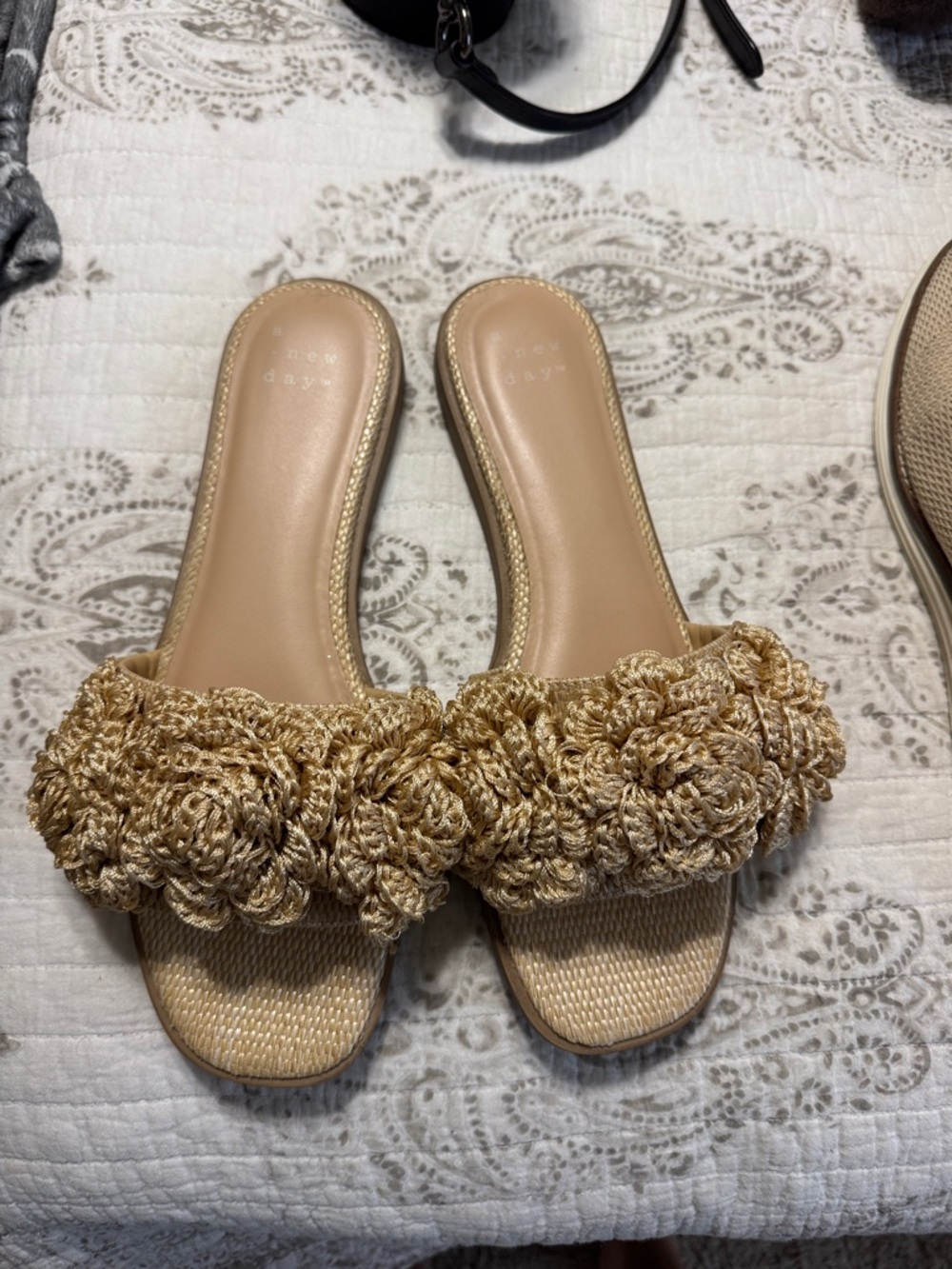 a new day Natural Crochet Floral Slide Mules